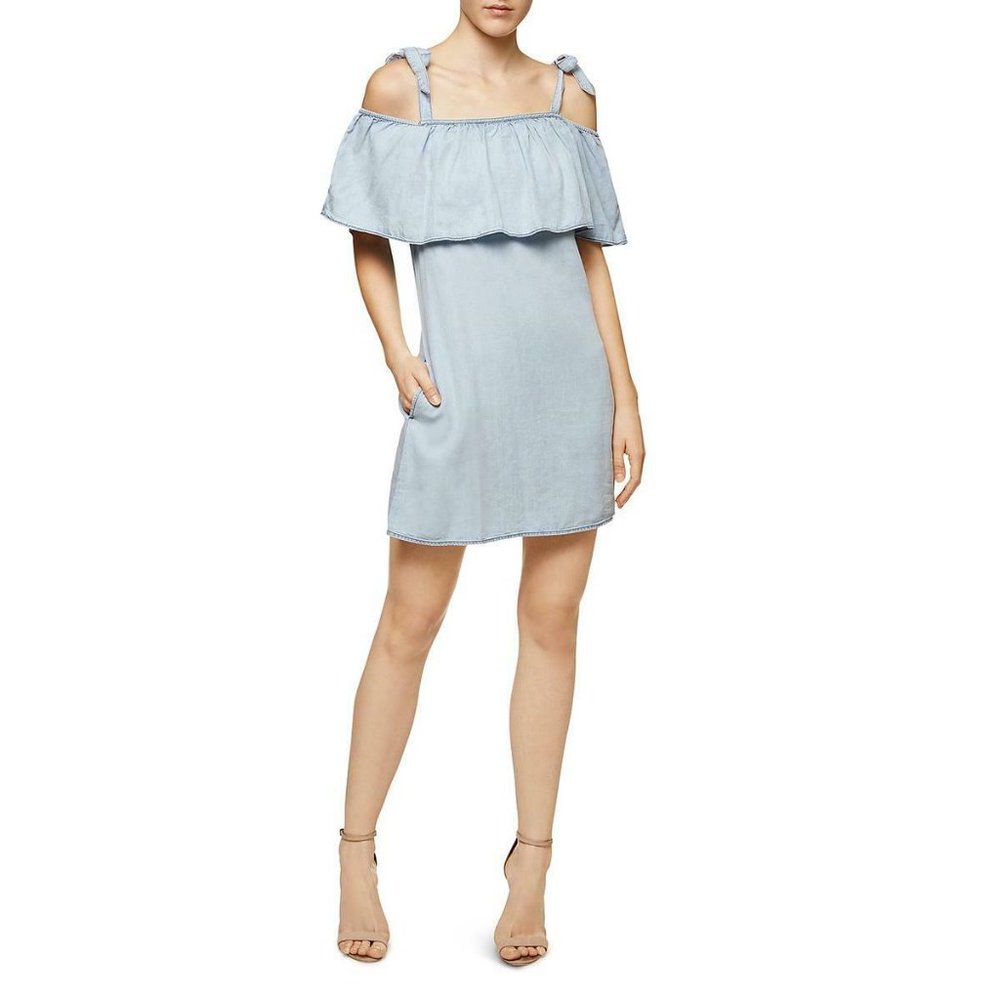 New Sanctuary L pocket ruffle denim tank dress